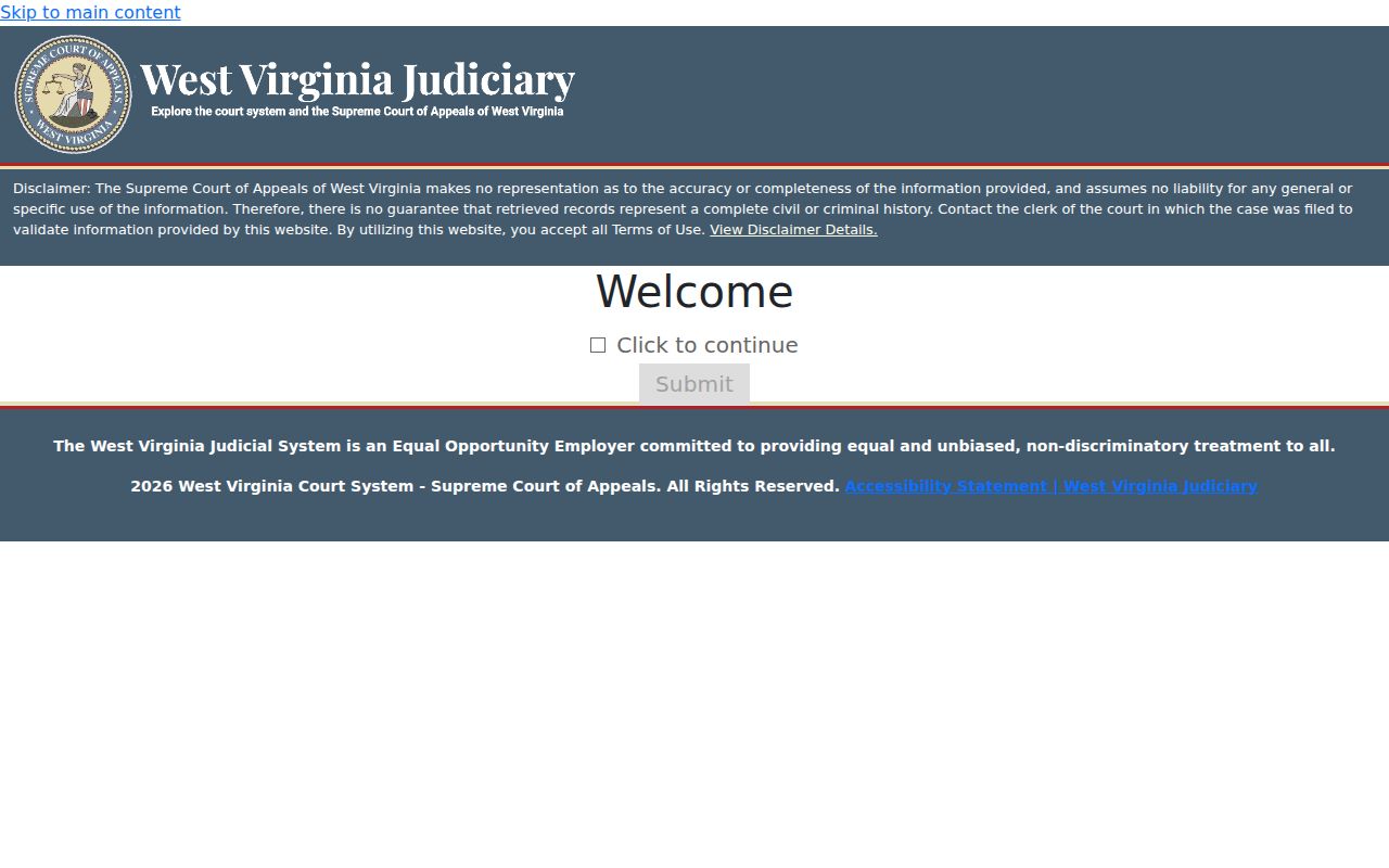 Pendleton County criminal docket captcha and disclaimer