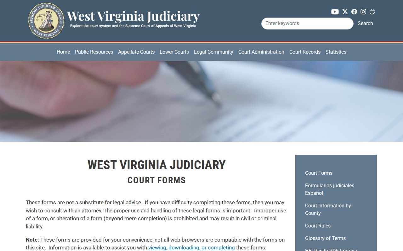 Pendleton County case search court forms interface