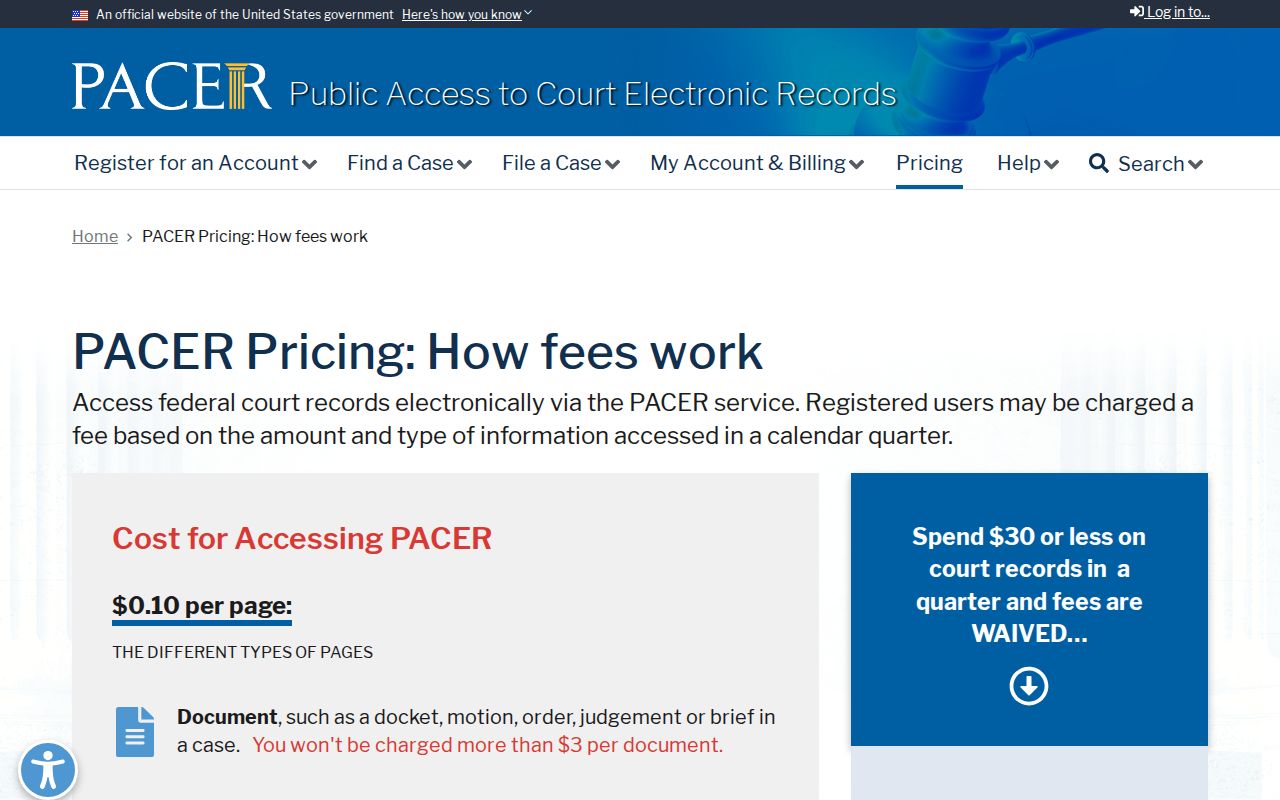 Pendleton County court records PACER fee and access information